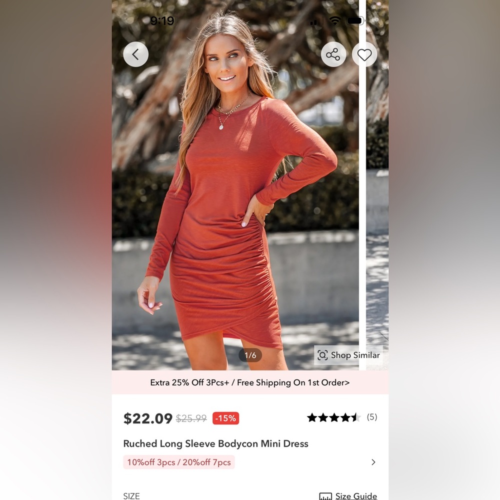 Ruched long Sleeve Bodycon Mini Dress